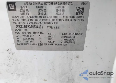 2014 GMC Terrain Sle-2 from USA, damaged, VIN 2GKALREK3E6334181